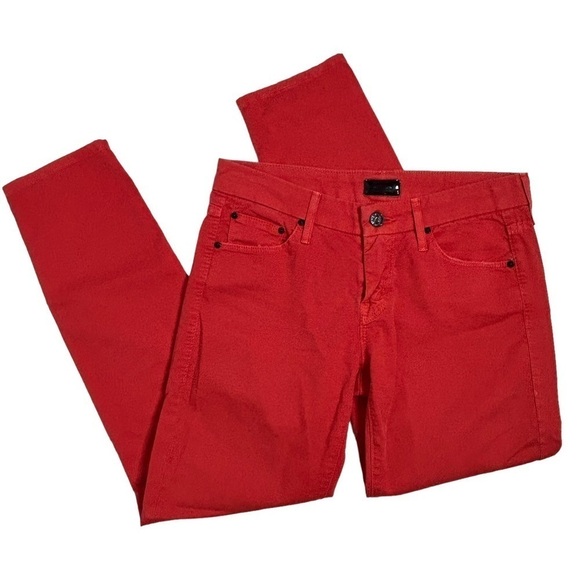 MOTHER The Looker Crop Skinny Jeans In Bonfire Orange - Picture 3 of 16
